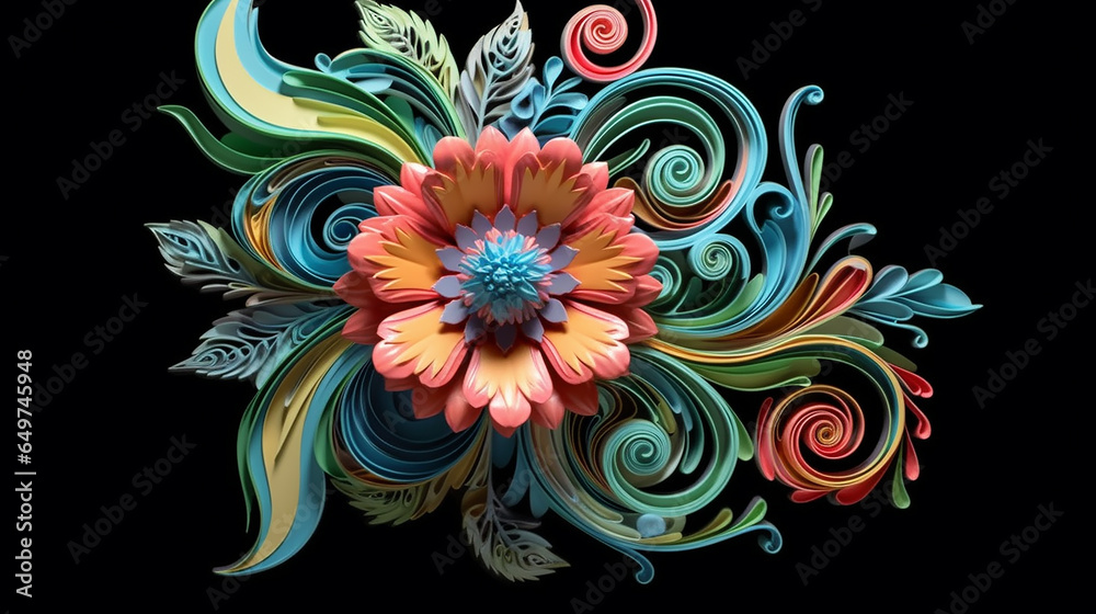 composition of 3d flowers volumetric painting.
