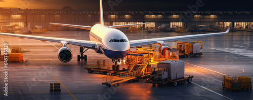 Airport, Loading and unloading of cargo, containers. Business logistics, industrial warehouses and logistics companies. E-commerce, wholesale trade of goods.