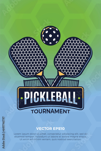 Pickleball tournament flyer with logo emblem vector illustration © Zoran Milic