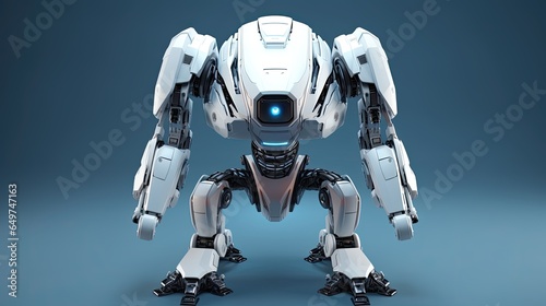 isometric 3d white sci-fi robot with blue lights