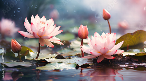 Monsoon Rains Over Lotus Pond Reflections,