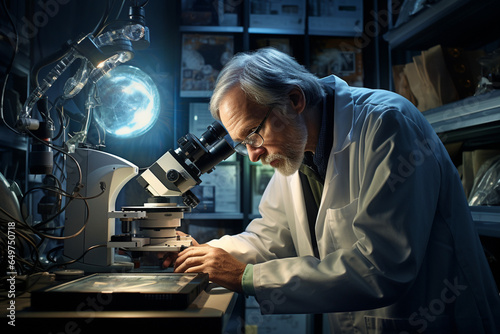 Scientific Exploration: Dedicated Scientist Engages in Microscopic Analysis in a State-of-the-Art Research Lab