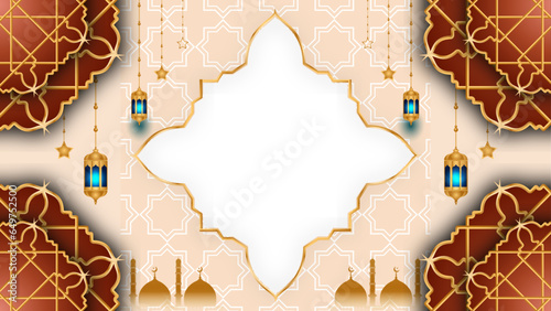 Golden islamic frame with lantern ramadan kareem arabic border flyer poster photo