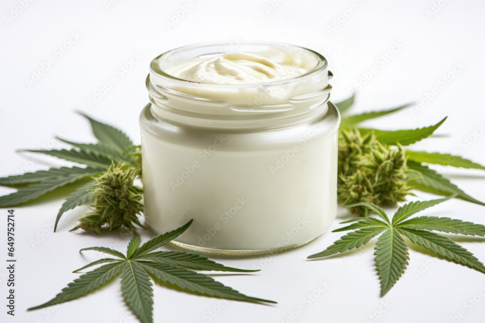 Trendy Natural Cosmetic and Beauty Product
for Body and Face Care with Hemp leaf extract
Jar of Face Cream and Hemp Marijuana Leaves
on a white marble background. Trendy Natural Cosmetic and Beauty Product
for Body and Face Care with Hemp leaf extract
Jar of Face Cream and Hemp Marijuana Leaves
on a white marble background.