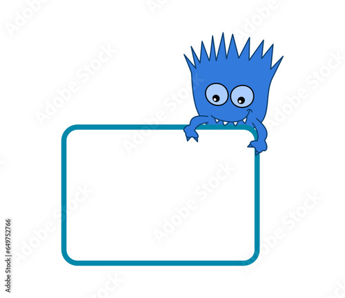 Little smiling blue disease in billboard with blue frame on white background - vector