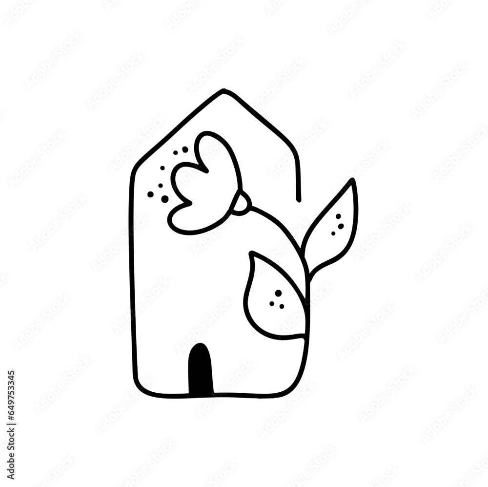Eco House with flowers logo. Simple Calligraphy nature Vector bio Icon. Estate Architecture Construction for design. Art home vintage hand drawn green garden element Eco House with flowers logo. Simple Calligraphy nature Vector bio Icon. Estate Architecture Construction for design. Art home vintage hand drawn green garden element