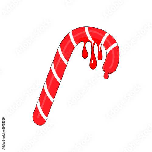 Christmas red white lollipop melted, flowing, dripping.