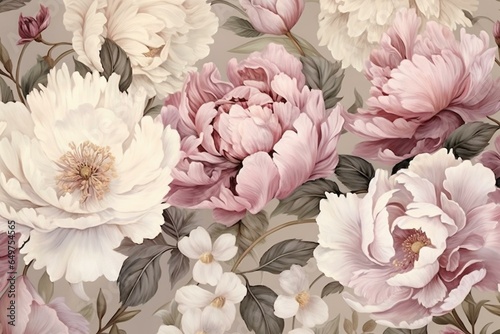 Beautiful peonies with a delicate, artistic floral design in gentle hues ideal for printing or adorning walls. Generative AI