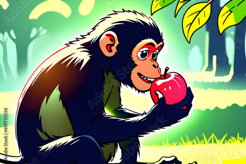 monkey eating apple photo