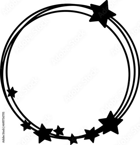 Minimalistic Circle wreath with stars, Simple Winter Round border, Vector Circle frame design plotter file, Logo round design