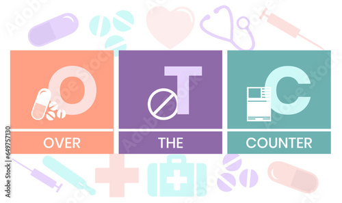 OTC Over The Counter - off-exchange trading is done directly between two parties, without the supervision of an exchange, acronym text concept background