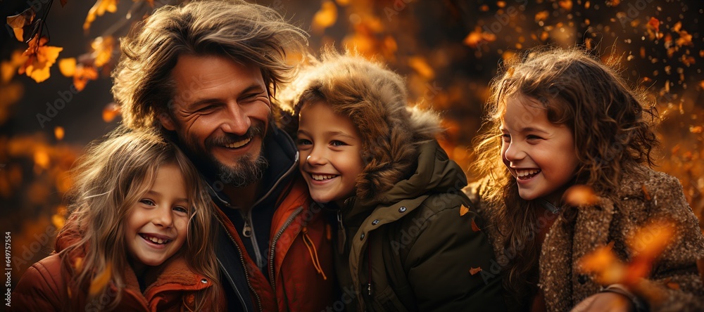 Family symbolizing joyful adventures in the beautiful autumn nature.Generated with AI