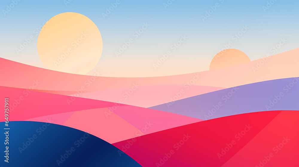 A Colorful Landscape With Sun And Blue Sky