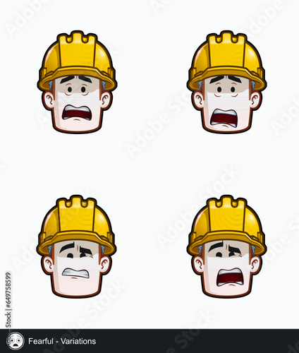 Construction Worker - Expressions - Concerned - Fearful - Variations