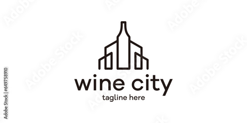 logo design inspired by city buildings combined with wine bottles and made in a minimal style