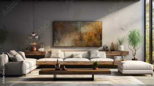 Modern Living Room with Corner Sofa and Abstract Painting