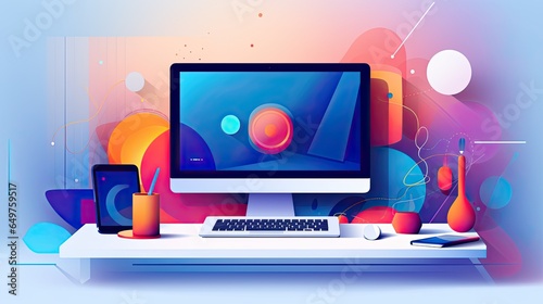 Minimalist setup for digital magic flat illustration - Generative AI.