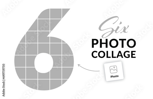 6 photo collage. Number six picture collage concept. Sixth birthday or anniversary collage. Vector 