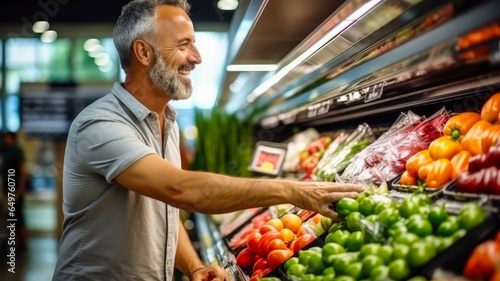 Menschen kaufen Obst und Gemüse in einem Supermarket. Generiert mit KI