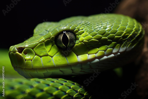 Green viper snake closeup