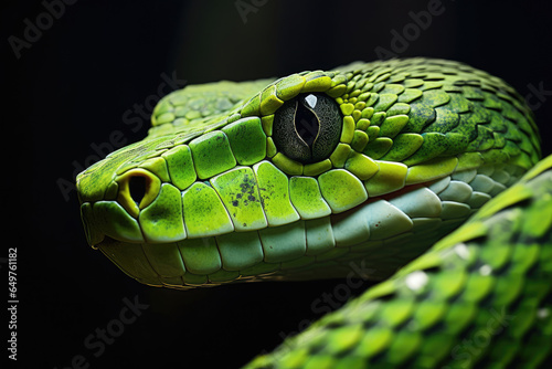 Green viper snake closeup