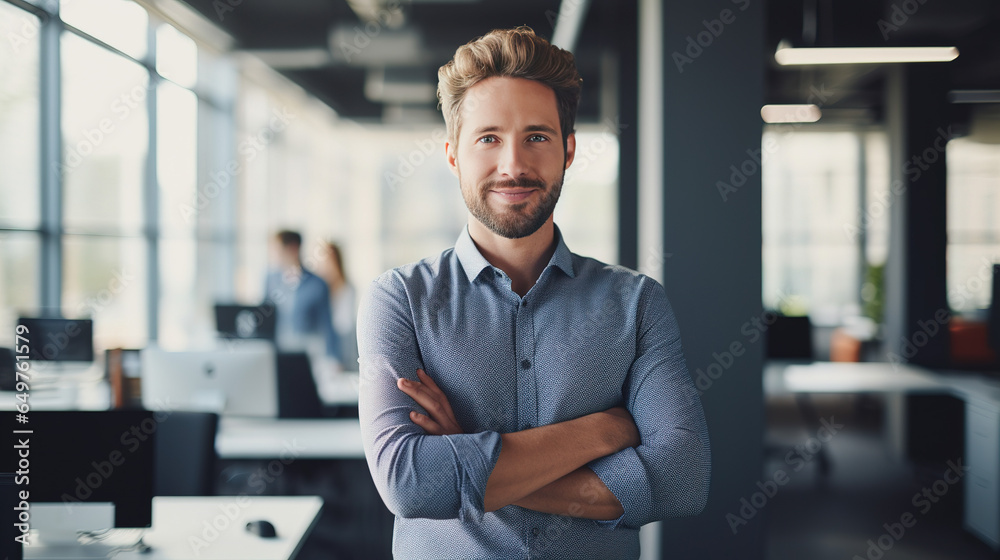 Confident and Successful Young Businessman in a Modern Office: Inspiring Professional Excellence