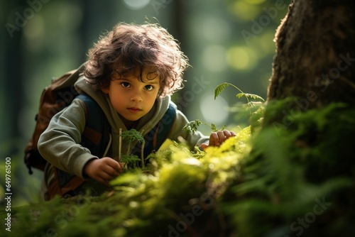 young child exploring and having fun in nature