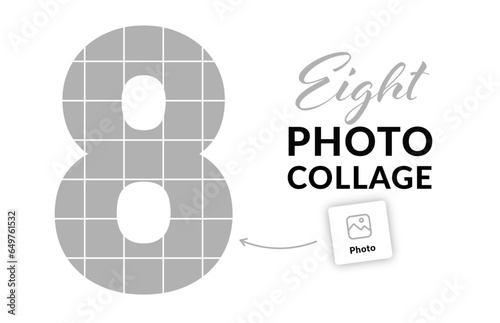 8 photo collage. Number eight picture collage concept. Eighth birthday or anniversary collage. Vector