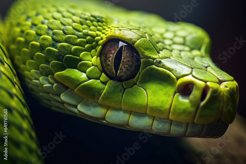 Green viper snake closeup