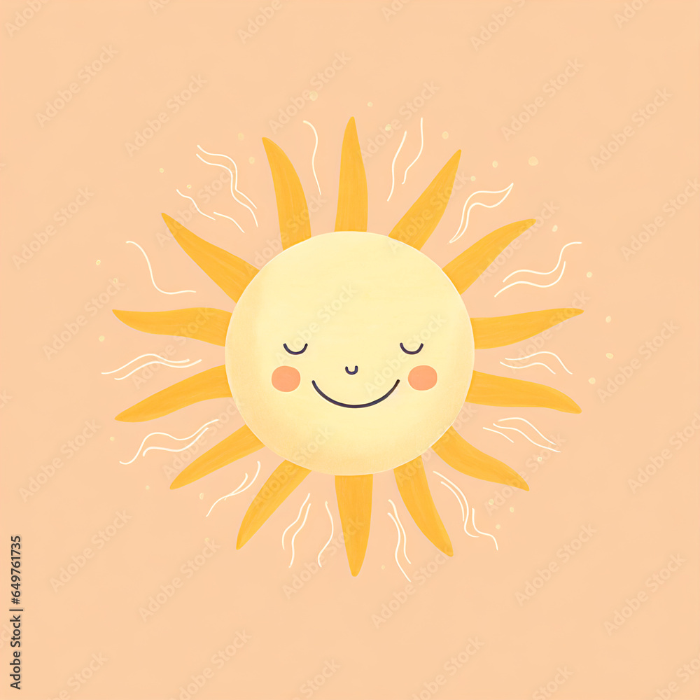 Hand-Drawn Pastel Sun Illustration with Simple Rounded Shapes and Minimal Details