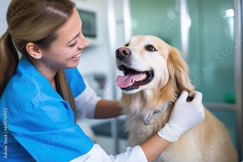 a vet looking after and examining a dog