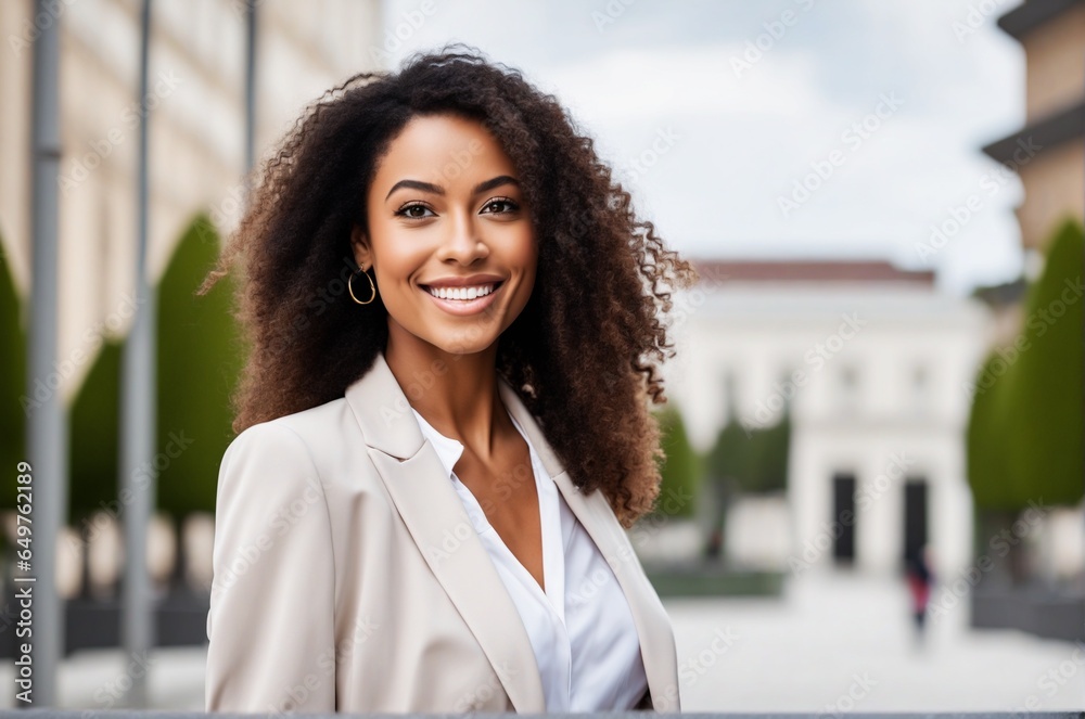 Young happy pretty smiling professional business woman, happy confident positive female entrepreneur standing outdoor on street arms crossed, looking at camera, Generative AI Young happy pretty smiling professional business woman, happy confident positive female entrepreneur standing outdoor on street arms crossed, looking at camera, Generative AI