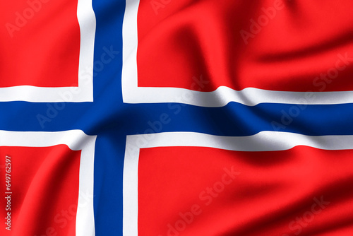 Norway flag of silk, Brazil Background. 3D Render photo