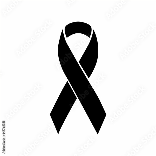 Ilustración de un lazo negro sobre un fondo blanco liso y aislado. Vista de frente y de cerca. Copy space
