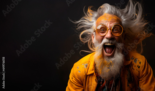 Handsome portrait of an old man with joyful emotions
