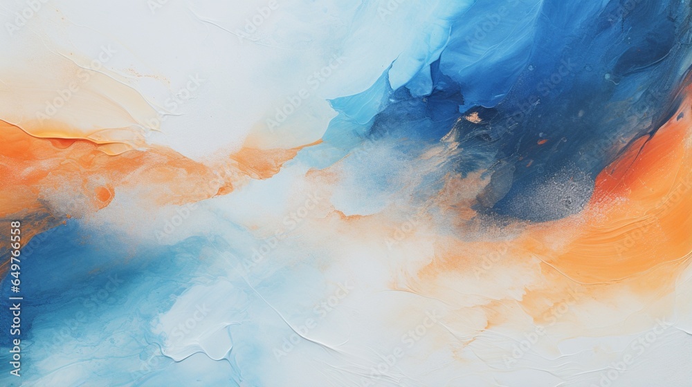 Plaster background surface rendered artistically with blue and orange abstract painting