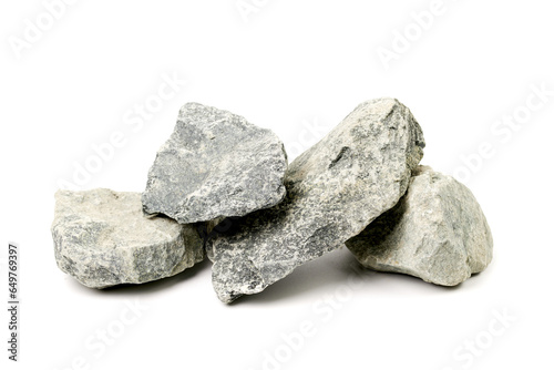 Set of sauna stones isolated on white background. Natural mineral rock gabbro-diabase photo