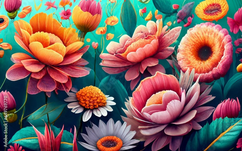colorful flowers background generative ai