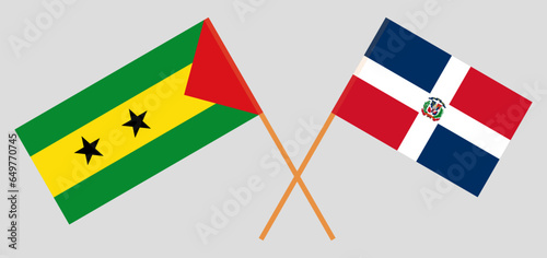 Crossed flags of Sao Tome and Principe and Dominican Republic. Official colors. Correct proportion