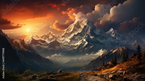 Peaks of Majesty A Stunning Mountain Landscape Generative ai © Muhammad