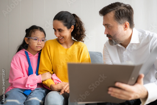 Psychotherapist working with child patient and mother in office, Concept of psychotherapy