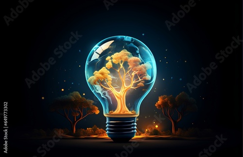 Tree growth in a light bulb and nature around