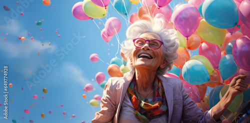 attractive bright senior woman celebrating her centenary. photo