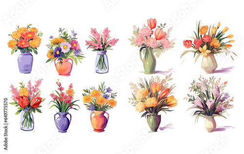 Watercolor flowers on a white background without shadows for illustration.