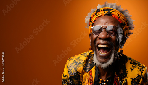 Handsome portrait of an old African man with joyful emotions