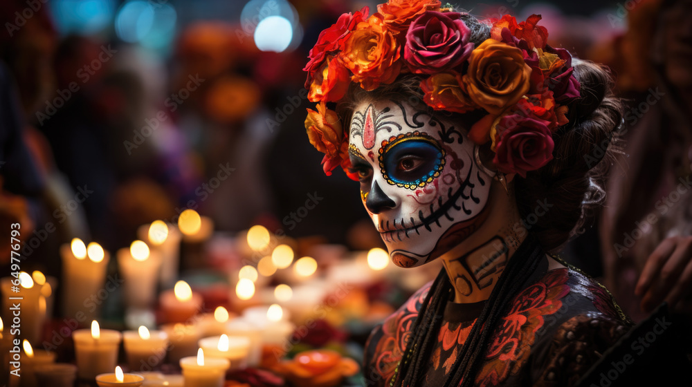 a woman with scary make-up for carnival