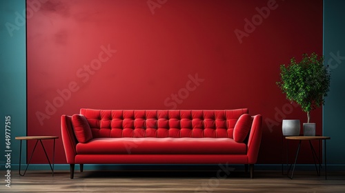 Interior waiting room mockup with sofa and frame 3D render. © Muzaffer Stock