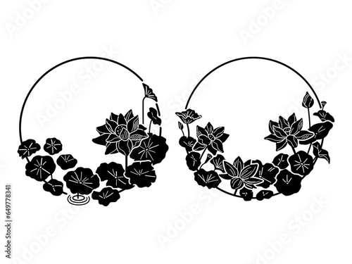 ハスの花のフレーム　２種類（黒）