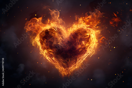 bright flame heart symbol on the black background