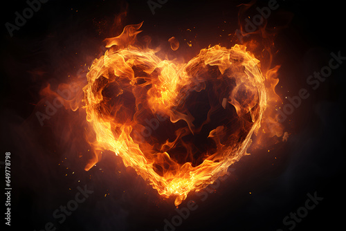 bright flame heart symbol on the black background